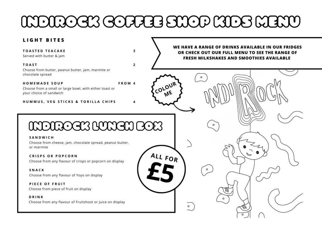 Indirock coffee shop kids menu